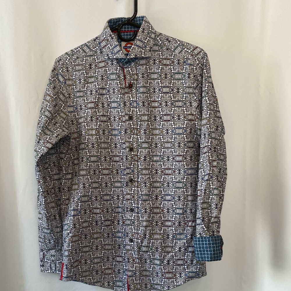 Jermyn & Bond Men's  Geometric modern fit Patterned Button-Up Oxford Shirt Small